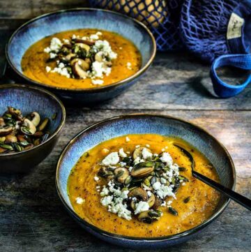 Pompoensoep met champignons en feta